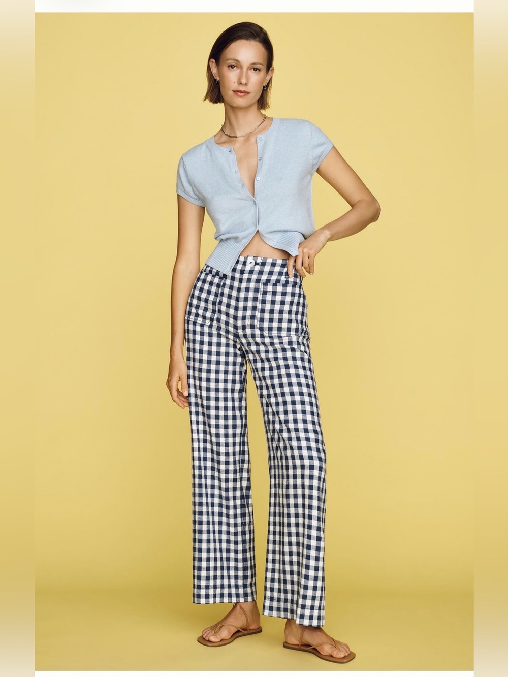 Anthropologie Maeve Colette Linen Stretch Wide Leg Gingham Pants Size 28